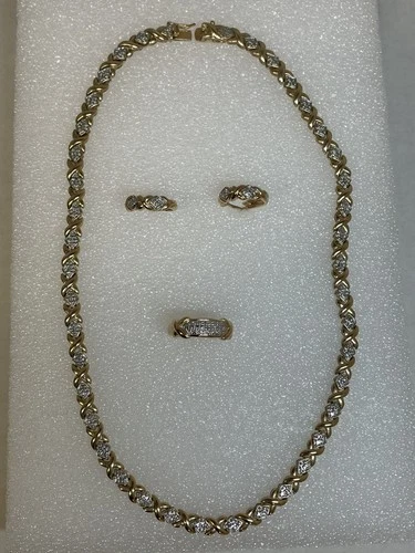 ROSS SIMON 925 Sterling Silver Gold XO Chain Necklace 17", Earrings & Ring Set