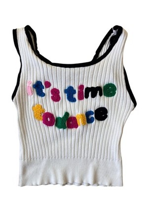 Cider Y2K Crop Tank Top XS White Embroidered Its Time To Dance Skater Cute Goth