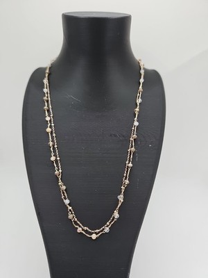 Delicate Rose Gold Tone And Iridescent Double Strand 16 Inch Necklace