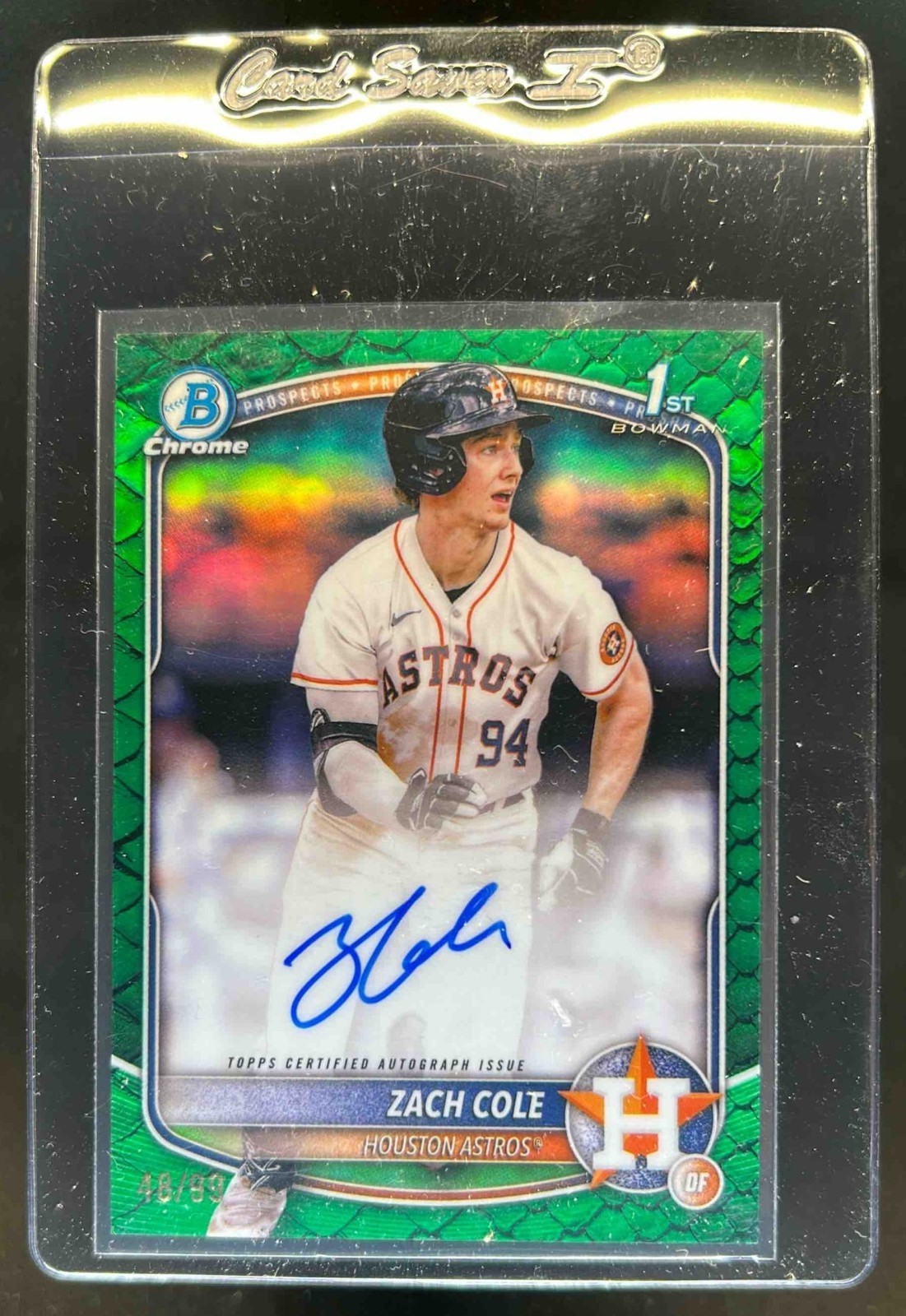 2025 Bowman Chrome Zach Cole Auto Reptilian Green Refractor 1st #48/99