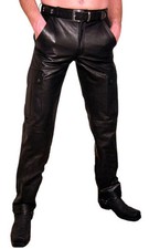 Men's Real Leather Biker Trouser - Cargo Style Pockets Black Leather Pant
