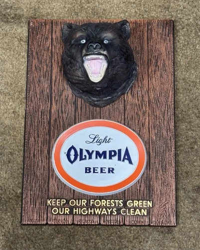 Vintage Olympia Beer 1962 Bear Bust Mounted Head Plaque Wall Sign Advertisement