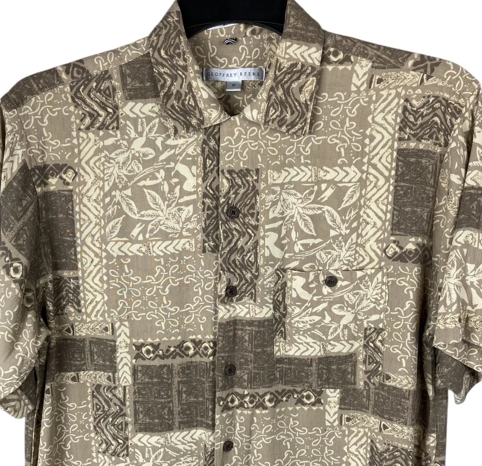 Camisa hawaiana tribal floral mezcla seda lavable Geoffrey Beene para hombre M seda/rayo Foto 3 de 4