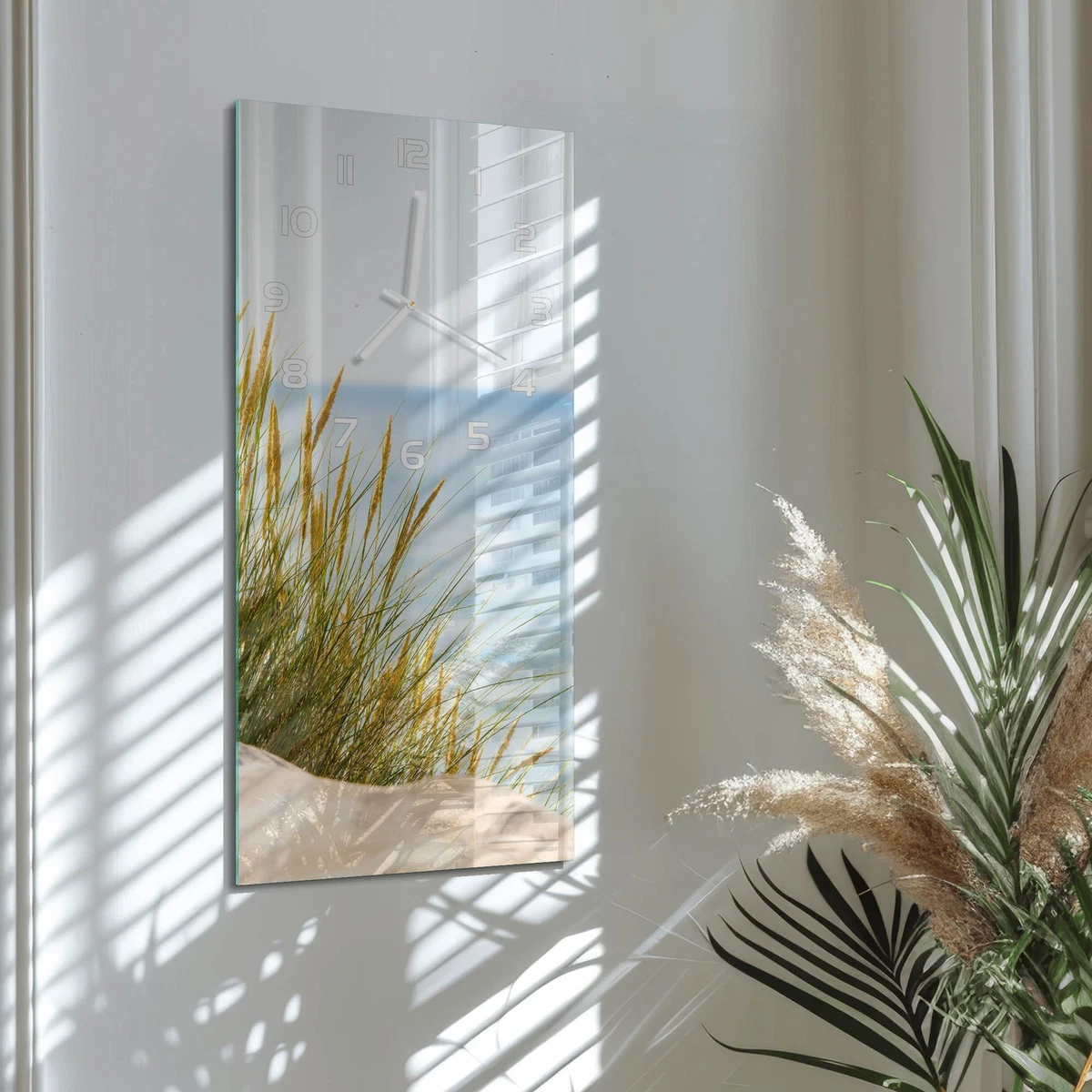 Reloj de Pared Rectangular Cristal Templado Silencioso Dunas Costeras 30x60 cm