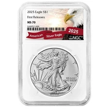 2025 $1 1-oz American Silver Eagle NGC MS70 FR Exclusive Eagle Label