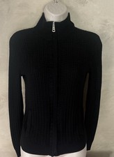 Lauren Ralph Lauren Womens M Black Cable Knit Full Zip Mock Neck Sweater