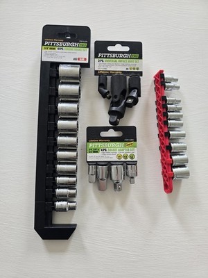 Pittsburgh Pro Socket Lot 3/8'' SAE Socket Set + Impact U-Joints + Drive Adapters