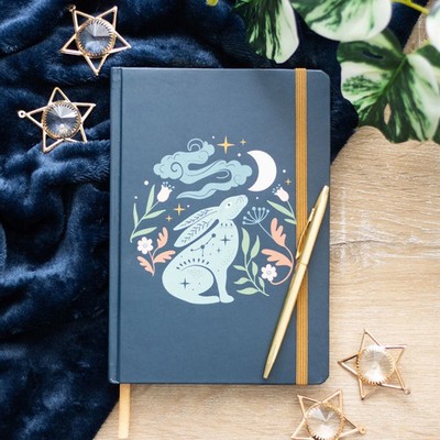 Midnight Hare Notizbuch   A5 Hardcover mit Goldschnitt Vintage Hase