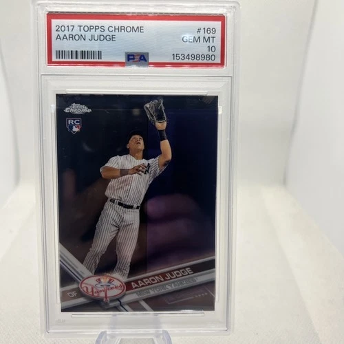 2017 TOPPS CHROME AARON JUDGE PSA 10 Gem Mint #169 ROOKIE Card RC Catching LQQK!