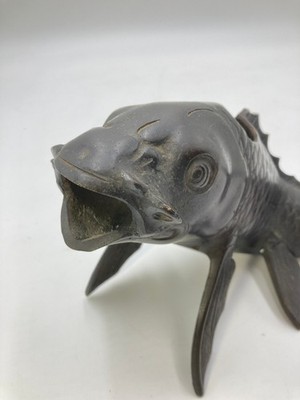 Japanische Metall Koi Fisch Ornament Vintage Karpfen Statue Figur 30 cm