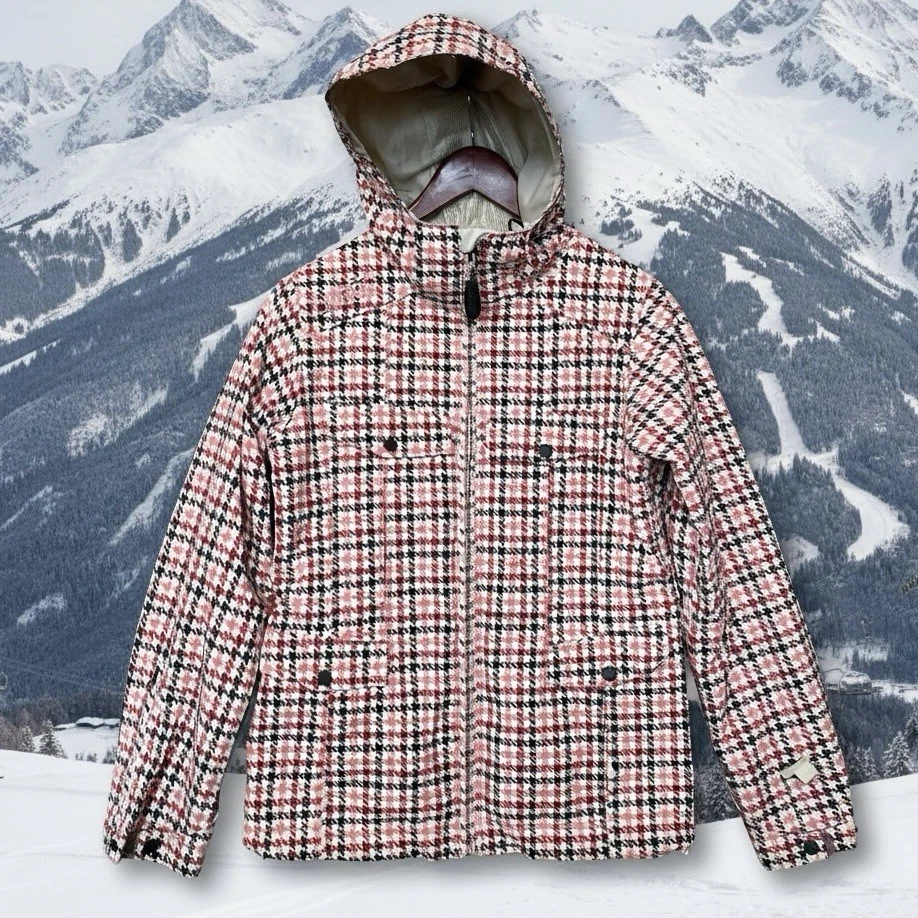 Burton Snowboard Ski Hooded Jacket Womens Small Off White Pink Red Skiing Snow