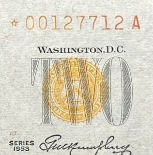 🔥STAR🔥 Beautiful GOLD SEAL 1953 $2 United States Note (Altered) CU/UN