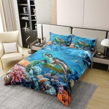 jejeloiu Sea Turtle Duvet Cover 100 Cotton King Size Ocean Bedding Cotton Du...