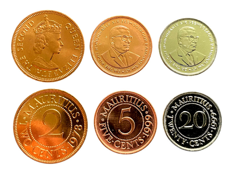 Mauritius 3 Coins Set 2, 5, 20 Cents UNC World Coins