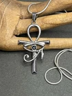 Egyptian Eye Of Horus And Ankh Pendant, Black Crystal, 60cm Snake Chain