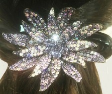 New Black With Silver Iridescent Floral 4'' x 2 1/2'' Alligator Slide Hair Clip