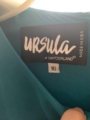 Vintage Ursula of Switzerland Dress 16 Drop waist teal 80s made in USA Granny - Picture 9 of 13