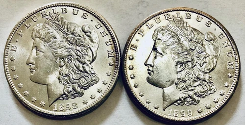 Lot of 2 ('98-O & '99-O) Morgan Silver Dollars BU Details
