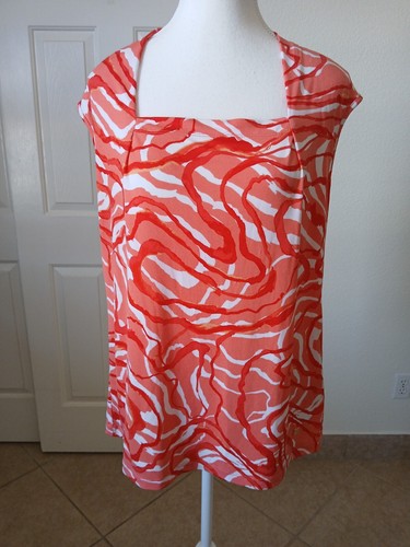 Anne Klein Womens Blouse Size Large Orange White Square Neck Sleeveless