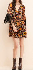 NEW VERB BY PALLAVI SINGHEE BLACK FLORAL FRINGE MINI DRESS ANTHROPOLOGIE SIZE S