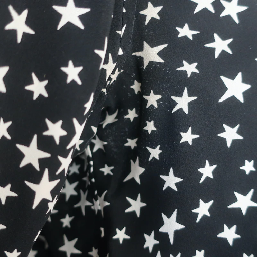 Camicia di seta Saint Laurent stampa stelle nero bianco taglia 42 blusa manica lunga