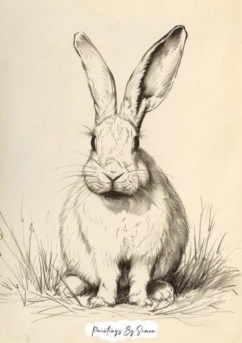 Charming Pencil Sketch, Rabbit Drawing Set of 3 Prints 5"x7" on Matte Paper - Picture 4 of 16