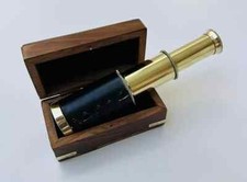 6" Vintage Handmade Brass Handheld Pirate Telescope W/ Wooden Box Decor Gift
