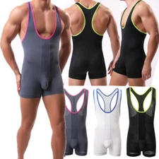 Men's Bodysuit Wrestling Singlet Jumpsuit Underwear Leotard Vest One-piece Gym