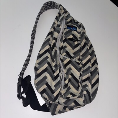 KAVU Rope Sling Crossbody Backpack Canvas Bag Black White Chevron Zig Zag GUC