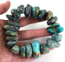 Blue Turquoise Bracelet Rough Nugget Beads Kingman Stretch 7.75" FREE SHIPPING