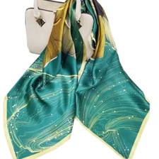 100% Silk 34“ large Square Scarf Women Shawl Wrap floral blue yellow HD75-3