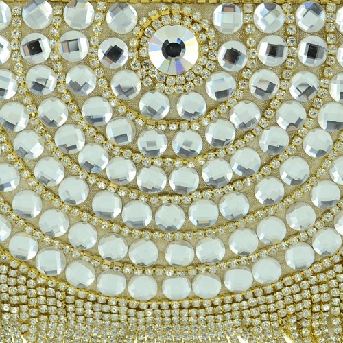 WOMEN'S Luxury Evening Gold Bag Vintage Inspired Crystal Fringe Clutch - Picture 5 of 5