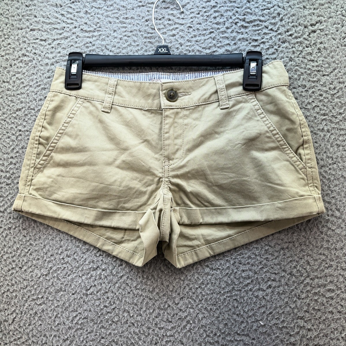 So Juniors Size Shortie Shorts Tan Khaki Shorts Cuffed Stretch