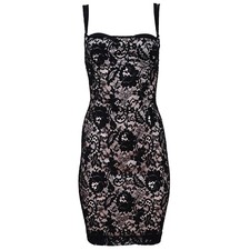 Dolce & Gabbana S/S 1997 Black Lace Mini Dress with a Nude Underlay