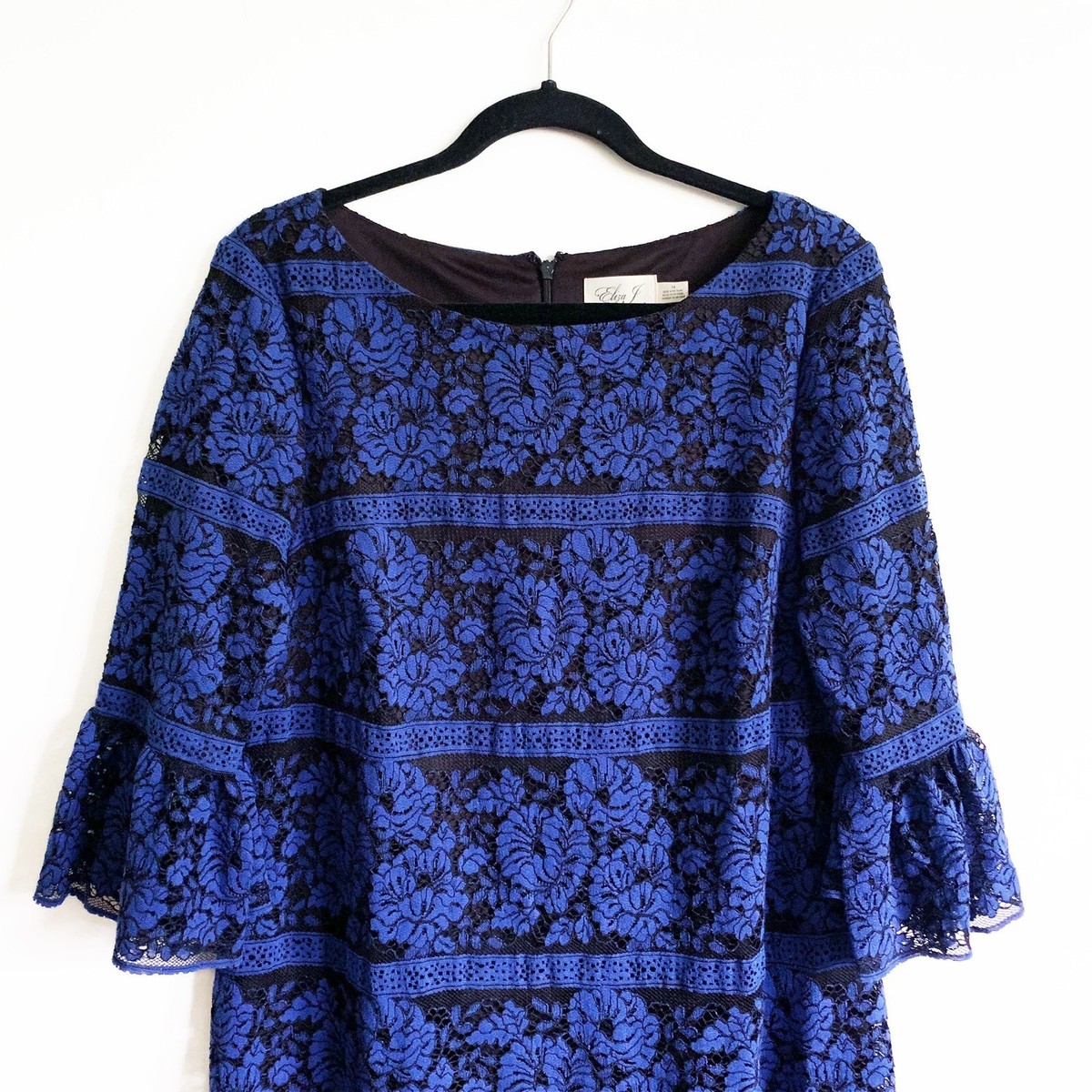 Eliza J Lace Bell Sleeve Cocktail Party Mini Dress Blue Black Size 14 | eBay