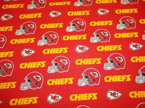 KANSAS CITY CHIEFS BRAND NEW DESIGN COLORS 58" WIDE 1 YARD PIECE 100% COTTON - Afbeelding 1 van 5