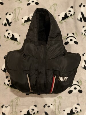 DKNY Boys Large 14-16 Black Puffer Jacket Hoodie Full Zip Youth L