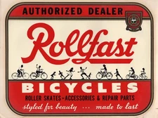 VINTAGE ORIGINAL 1950 "ROLLFAST BICYCLES" DEALER DOOR 9x12 INCH DECAL ART NICE!