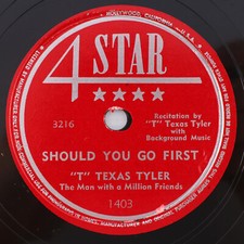 "T" Texas Tyler – The Old Country Church / Beyond Sunset 1950 78rpm Record 1403