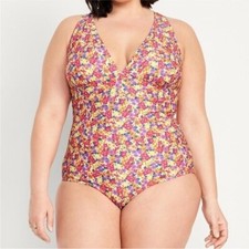 Old Navy Womens One Piece Swimsuit V-Neck Tie Back Ditsy Floral Size XL Summer