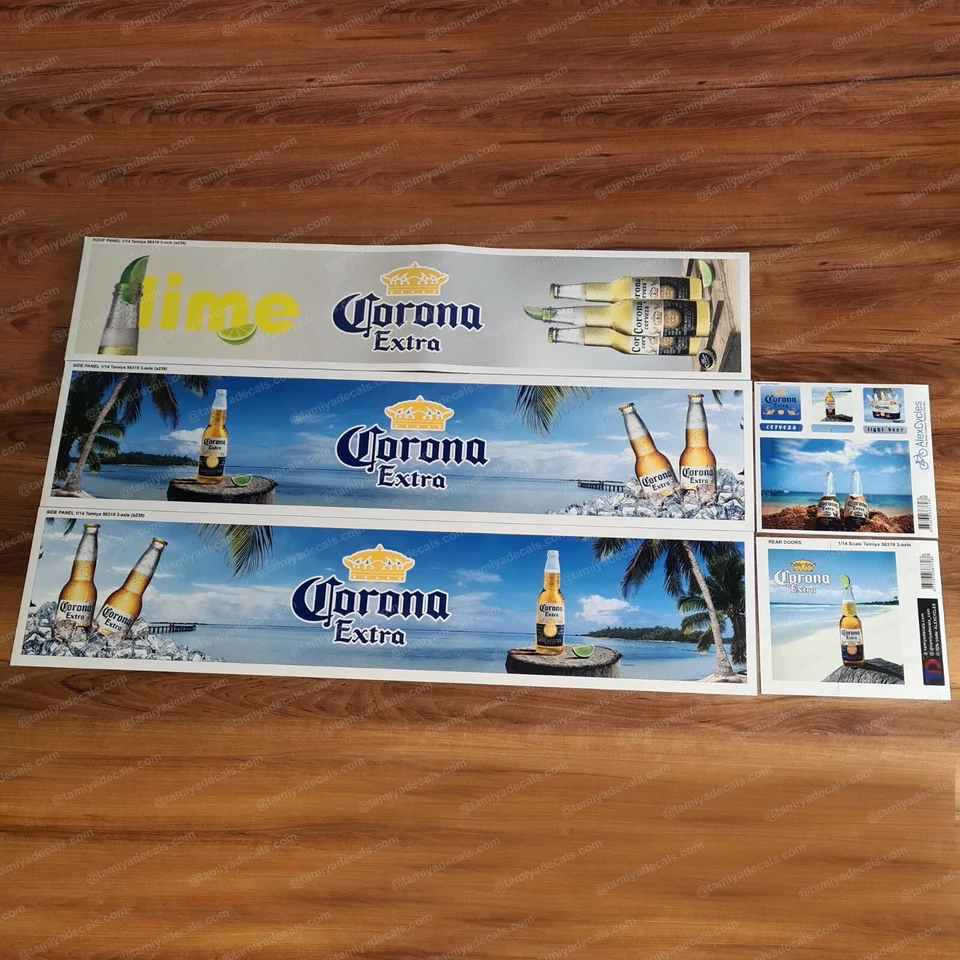 56302 56319 Tamiya 14th Scale CORONA EXTRA Beer Reefer Box Trailer Decals Set - Image 2 of 3