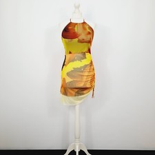 Pretty Little Thing - Orange Abstract Print Halterneck Mesh Dress - UK8