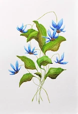 Original Painting Blue Flowers Artwork 6x8" in Floral Watercolor Wall Art