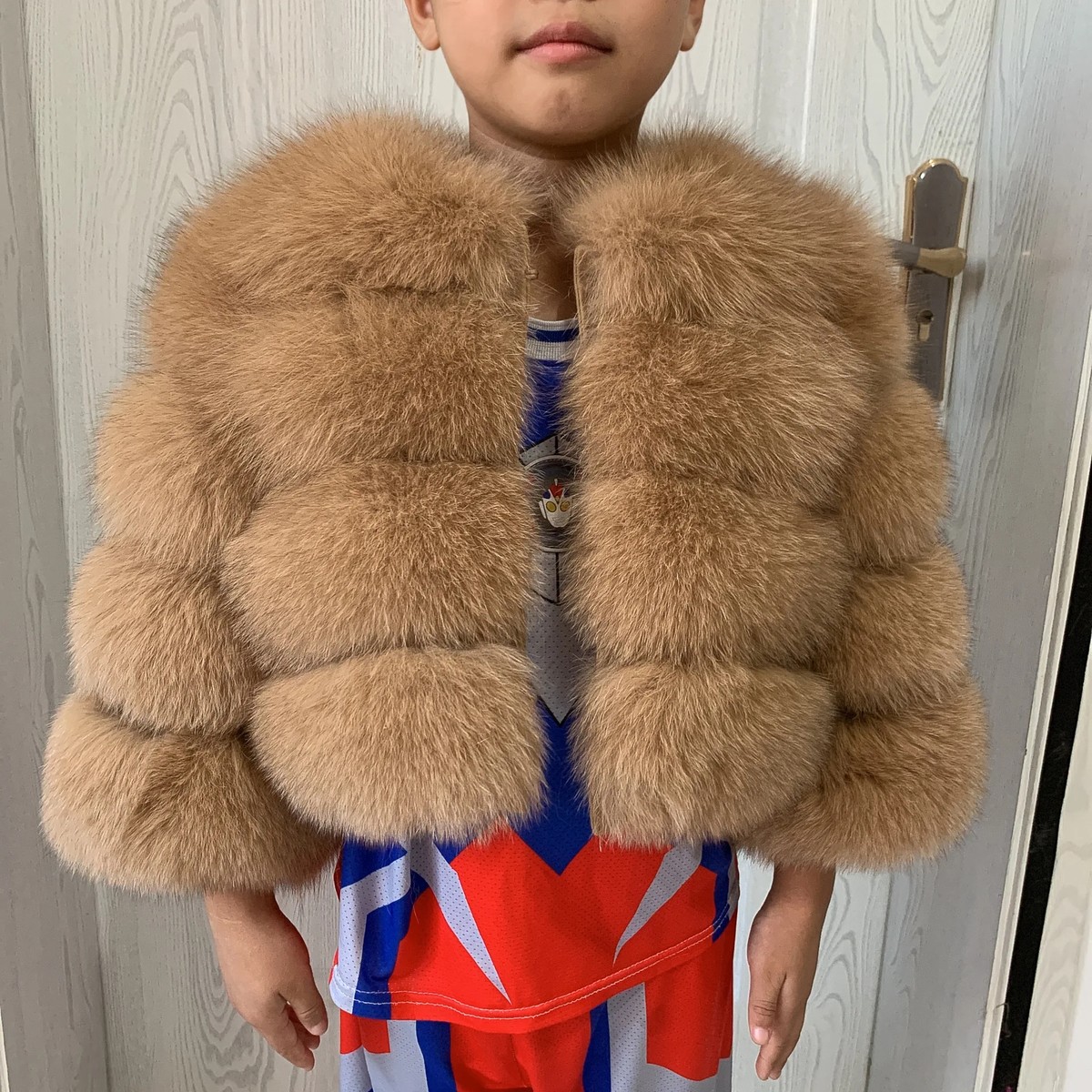 リアルファー　fur used Children's Fur Jacket Real Fox Fur for Girls and Boys Aged 1-13