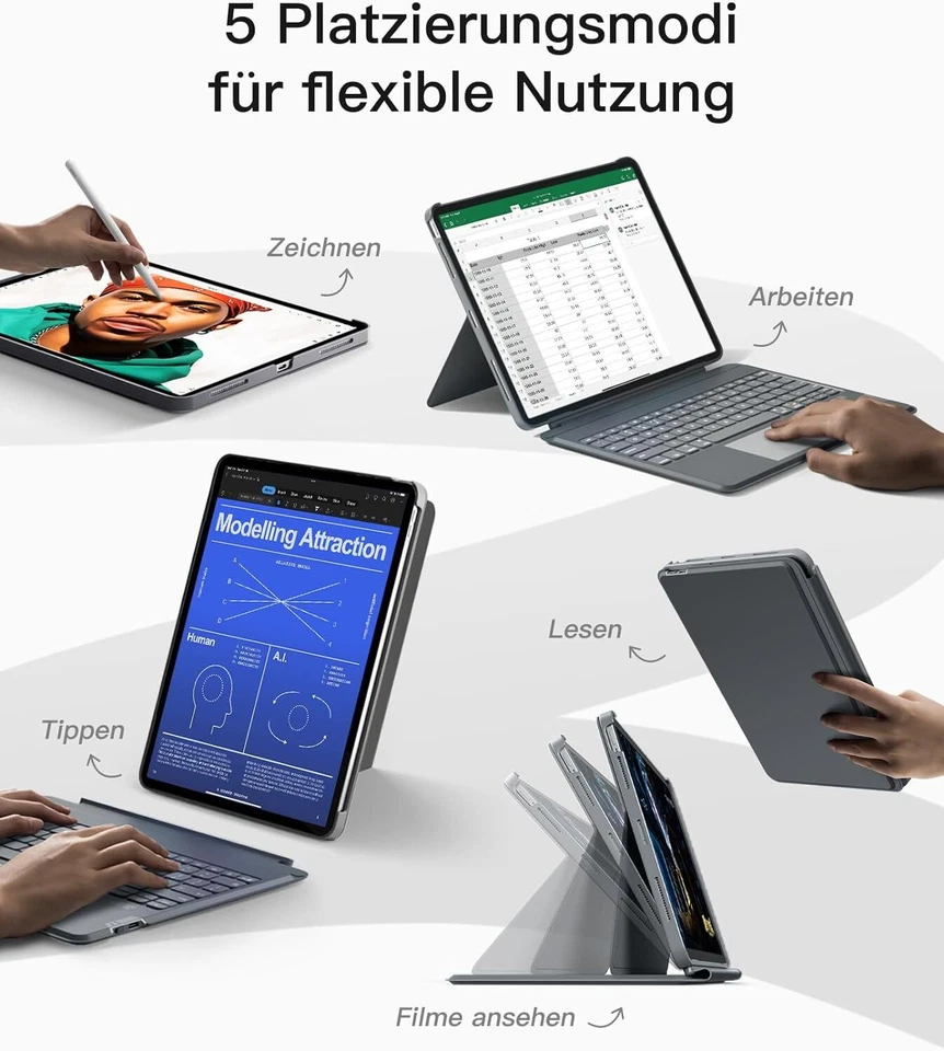 Inateck Tastatur Hülle ipad Pro 12.9 Zoll 6/5/4/3 Gen Abnehmbare Touchpad QWERTZ - Bild 4 von 4