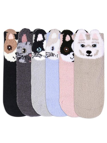 ADORABLE 6 PACK ANIMAL FACE NON-SLIP SLIPPER SOCKS - Picture 6 of 8