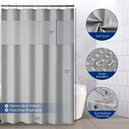 Quarters Gray Shower CurtainWaffle Texture Patchwork Shower CurtainHeavy Duty... - Picture 2 of 7