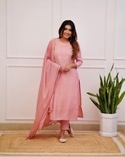 Women' s Rayon Slub Embroidery Kurta with Pant  Dupatta