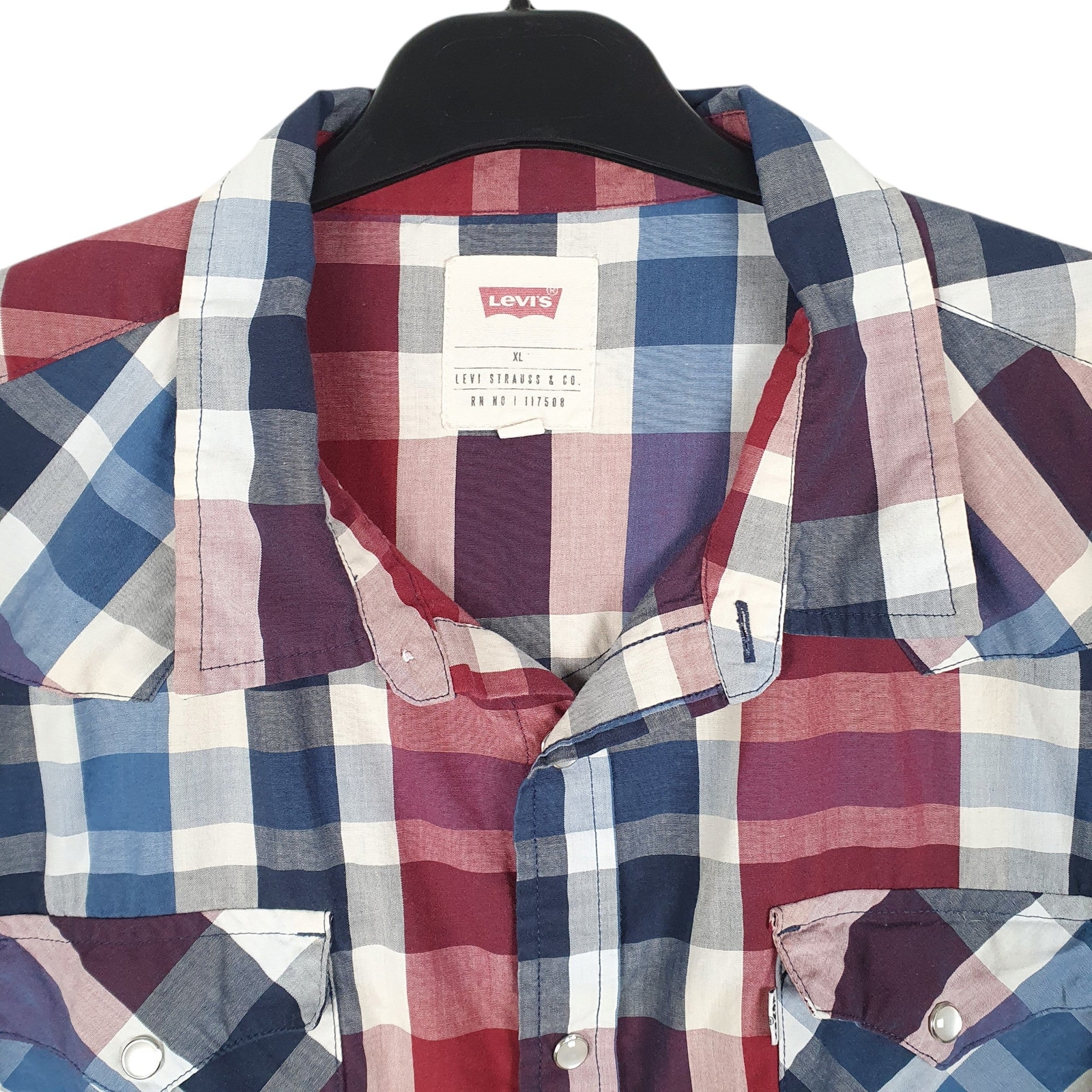 LEVIS Burgundy Check Shirt Western Cowboy Pearl Snap Long Sleeve  L image 2