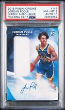 2019 PANINI ORIGINS JSY AUTO-BLUE #144 JORDAN POOLE 10/49 PSA 8 AUTO 10